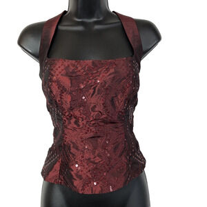 Vintage Burgundy Corset Top Prom Dance ZumZum Jr 11 Iridescent Sequin Halter